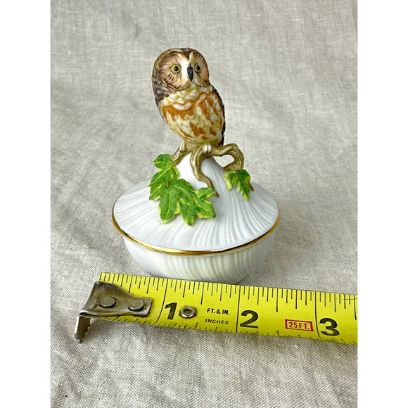 Vintage Saw-Whet Owl by Maruri Trinket Box Porcelain 3" Tall - Picture 9 of 10
